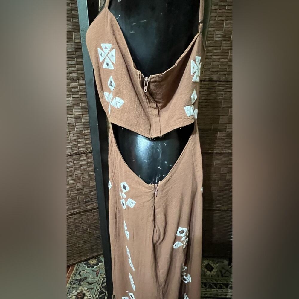 Free People Geo Daze Sleeveless Cutout Jumpsuit in Doe Eyes – Appx Size Large/XL - Picture 9 of 13